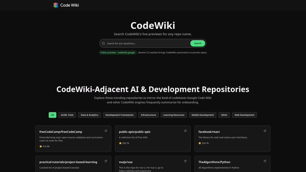 Screenshot of Codewiki-