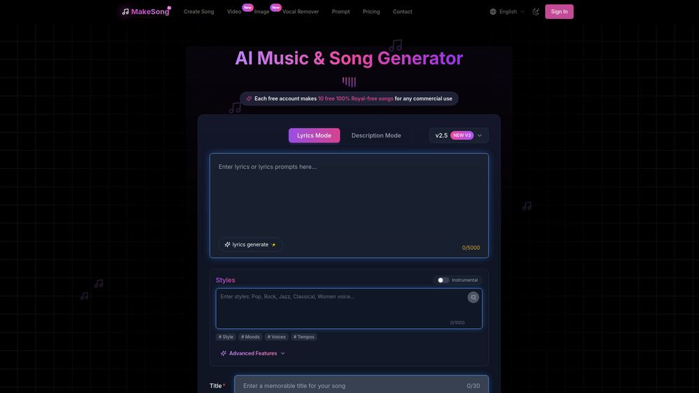 Screenshot of Make Song-AI Song Generator