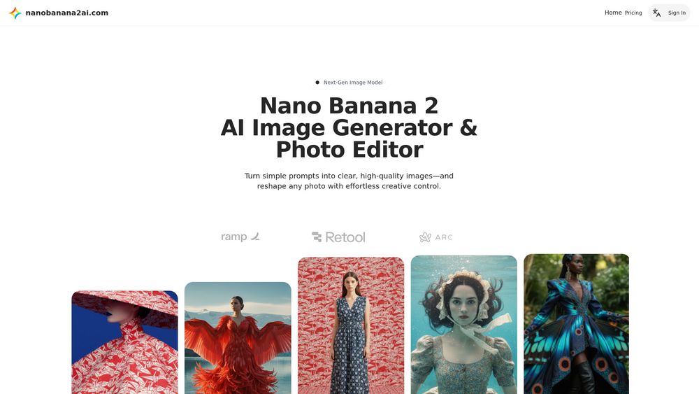 Screenshot of NanoBanana2AI.com：Free AI Image Generator & Photo Editor
