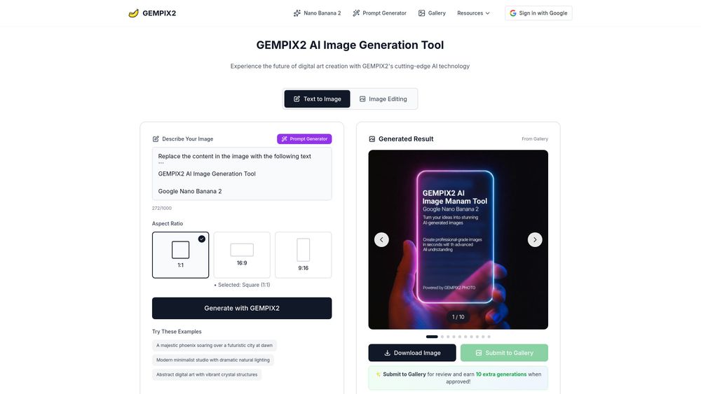 Screenshot of GEMPIX2 - Free Nano Banana 2 AI Image Generator