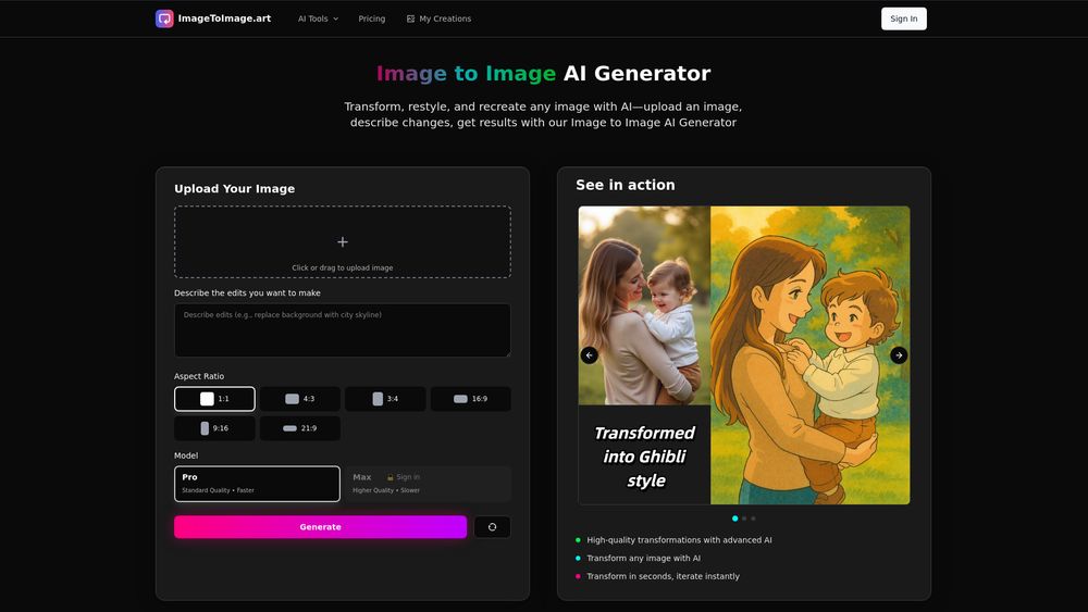 Screenshot of Image to Image AI Generator