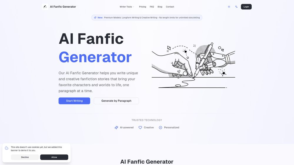 Screenshot of fanfic generator