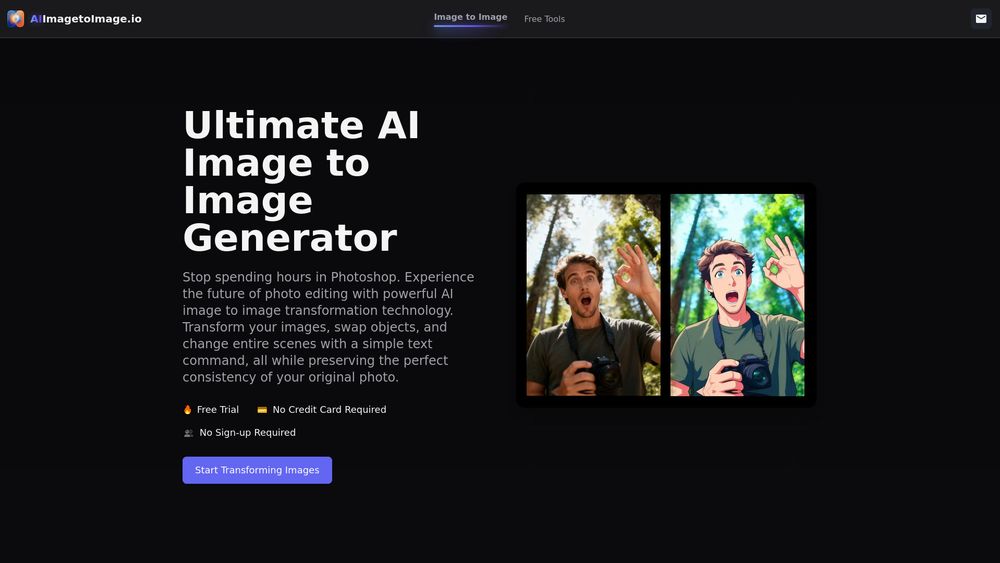 Screenshot of FREE AI Image to Image Generator: Pro Edits via Text Prompt