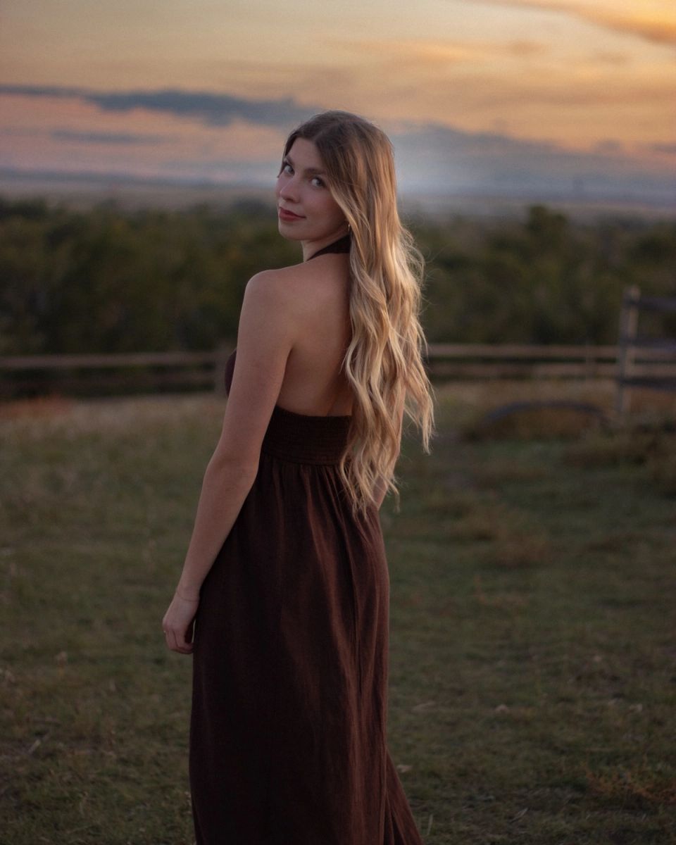 Reagan at sunset looking over her shoulder