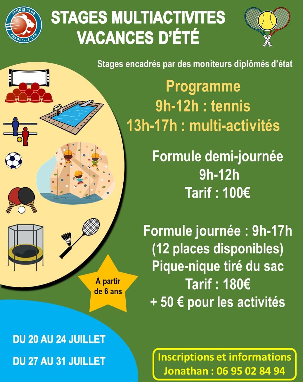 Affiche de stages multiactivités vacances d'été