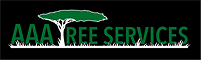 Logo for AAA Tree Services with a green tree and green text on a black background.