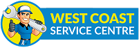 Logo for West Coast Service Centre with a cartoon mechanic holding a wrench.