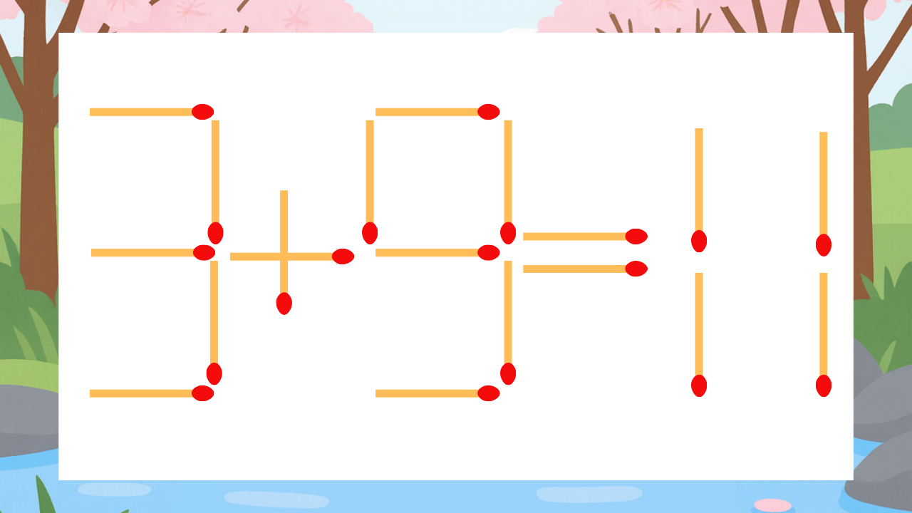 【マッチ棒クイズ】1本だけ動かして正しい式に：3+9=11？