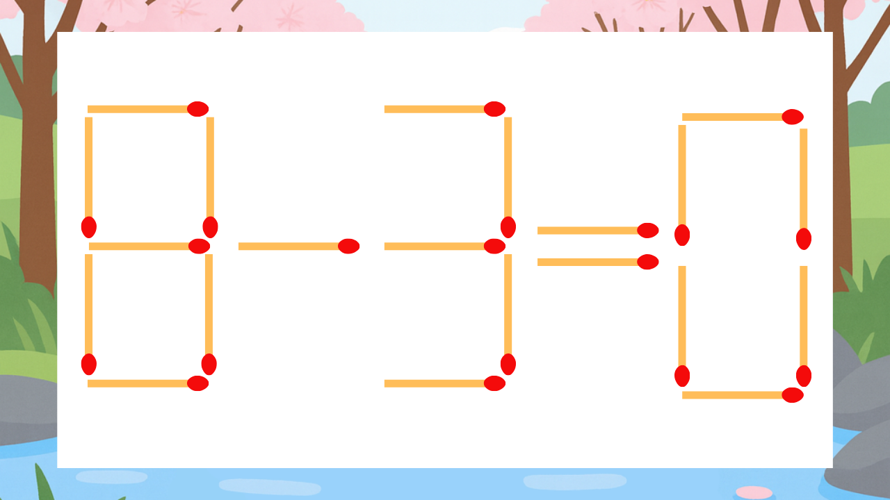【マッチ棒クイズ】1本だけ動かして正しい式に：8-3=0？