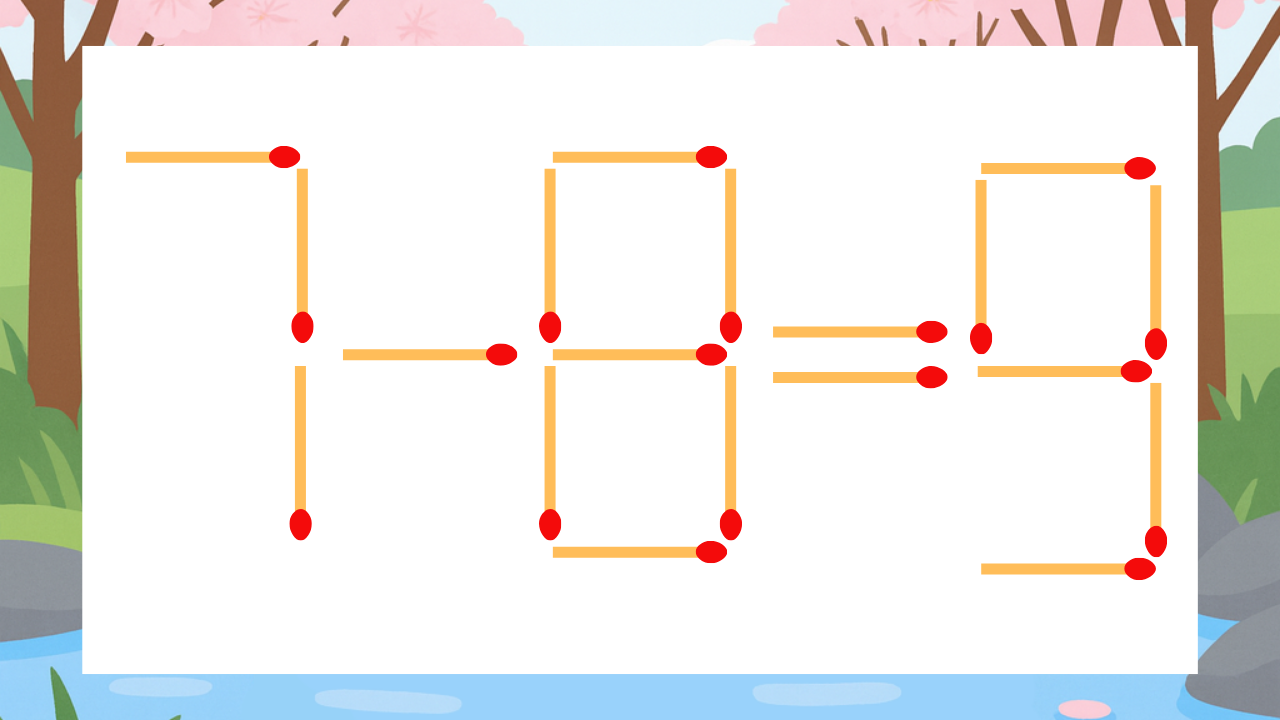 【マッチ棒クイズ】1本だけ動かして正しい式に：7-8=9？