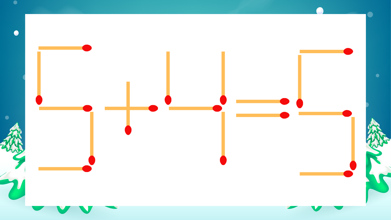 【マッチ棒クイズ】1本だけ動かして正しい式に：5+4=5？の問題イメージ