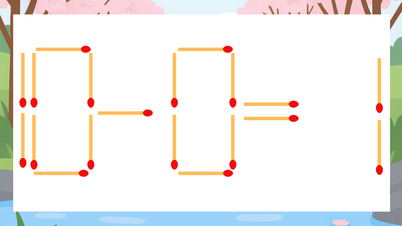 【マッチ棒クイズ】1本だけ動かして正しい式に：10-0=1？