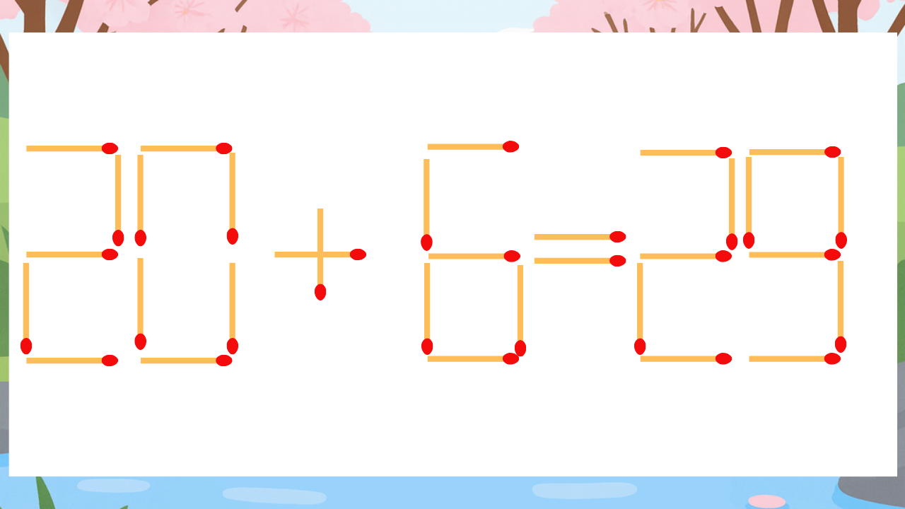 【マッチ棒クイズ】1本だけ動かして正しい式に：20+6=29？