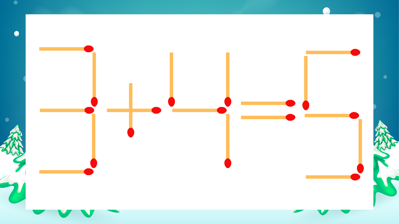 【マッチ棒クイズ】1本だけ動かして正しい式に：3+4=5？の問題イメージ