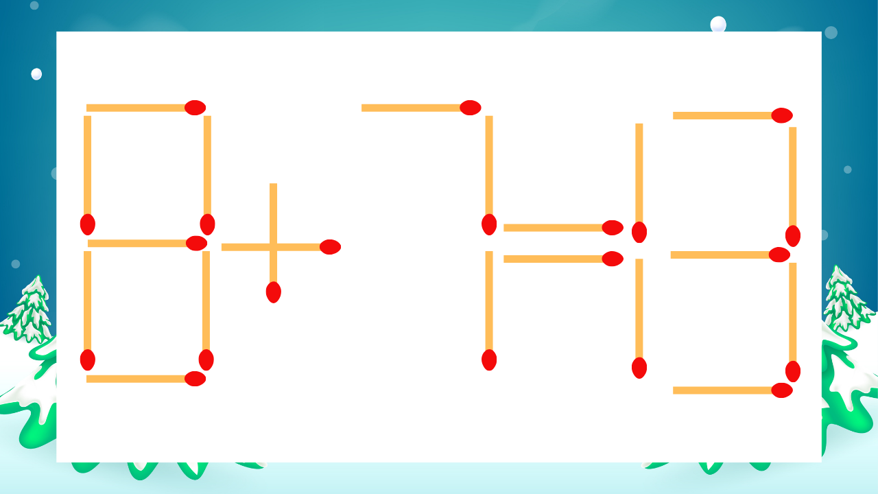 【マッチ棒クイズ】1本だけ動かして正しい式に：8+7=13？