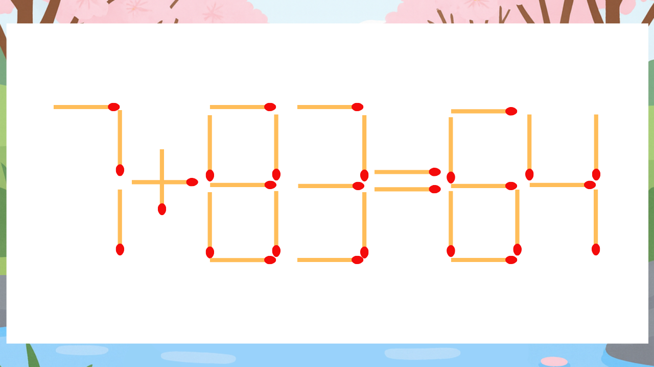 【マッチ棒クイズ】1本だけ動かして正しい式に：7+83=64？の問題イメージ