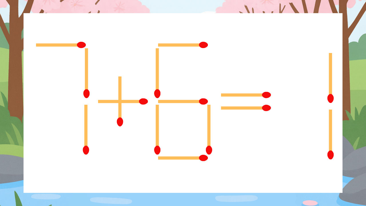 【マッチ棒クイズ】1本だけ動かして正しい式に：7+6=1？