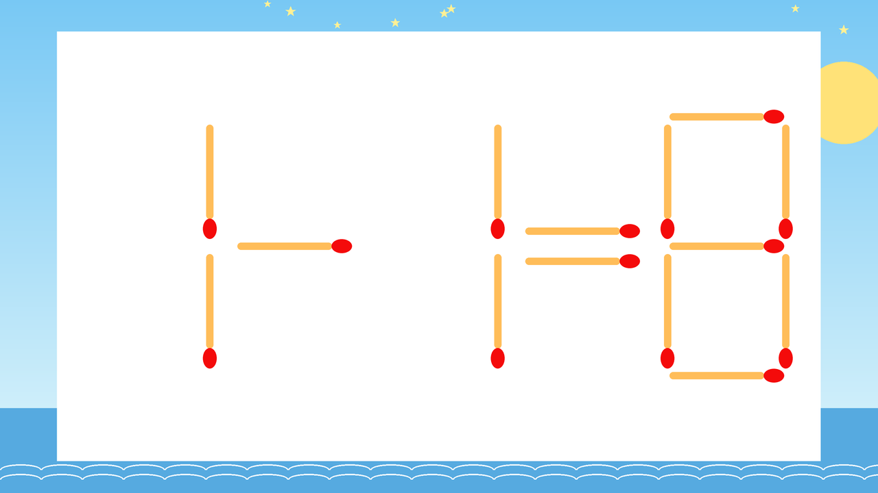 【マッチ棒クイズ】1本だけ動かして正しい式に：1-1=8？の問題イメージ