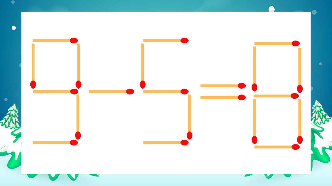 【マッチ棒クイズ】1本だけ動かして正しい式に：9-5=8？の問題イメージ