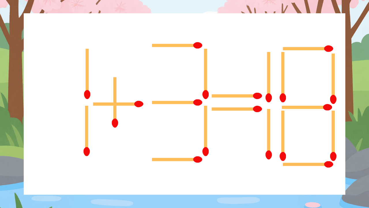 【マッチ棒クイズ】1本だけ動かして正しい式に：1+3=18？