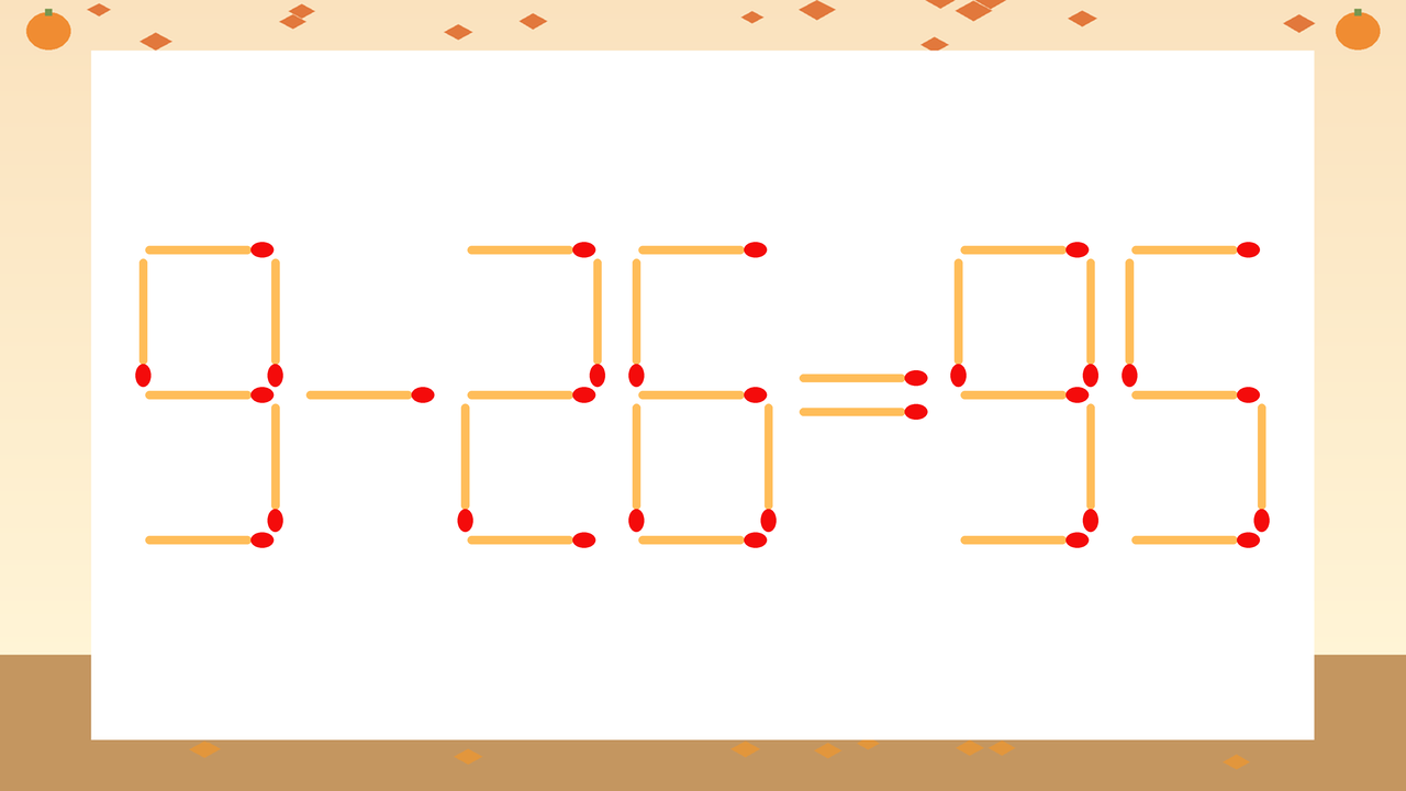 【マッチ棒クイズ】1本だけ動かして正しい式に：9-26=95？