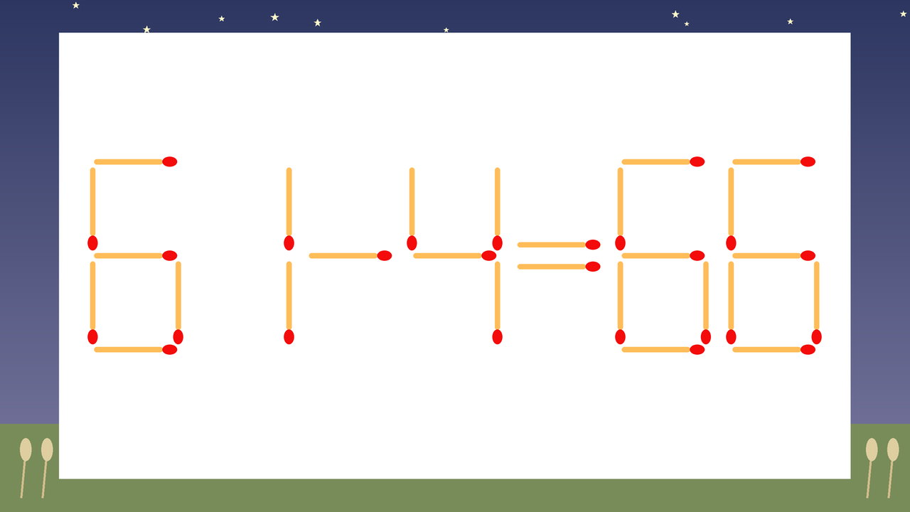 【マッチ棒クイズ】1本だけ動かして正しい式に：61-4=66？の問題イメージ