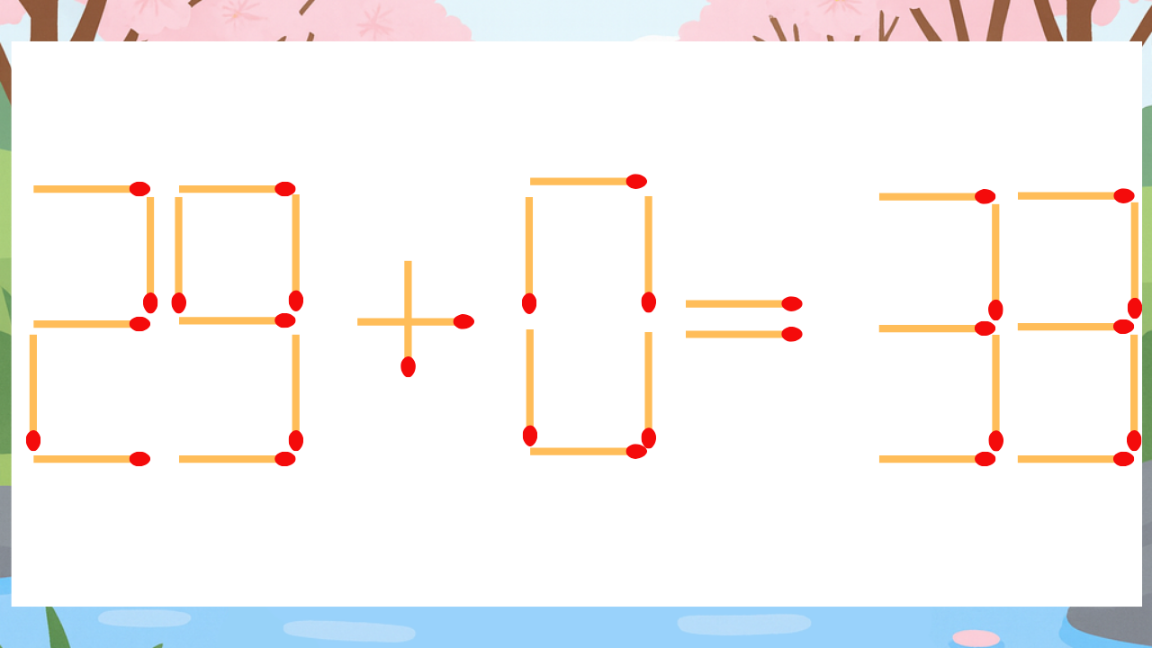 【マッチ棒クイズ】1本だけ動かして正しい式に：29+0=33？