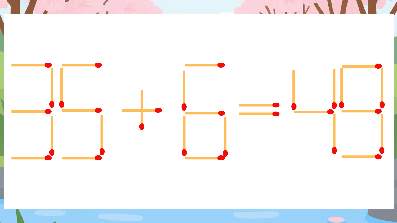 【マッチ棒クイズ】1本だけ動かして正しい式に：35+6=49？