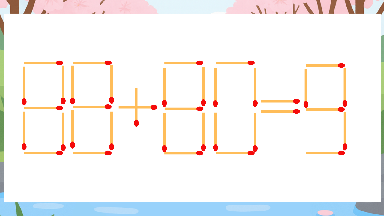 【マッチ棒クイズ】1本だけ動かして正しい式に：88+80=9？の問題イメージ