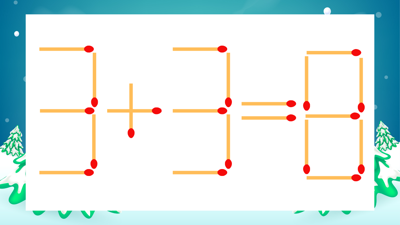 【マッチ棒クイズ】1本だけ動かして正しい式に：3+3=8？