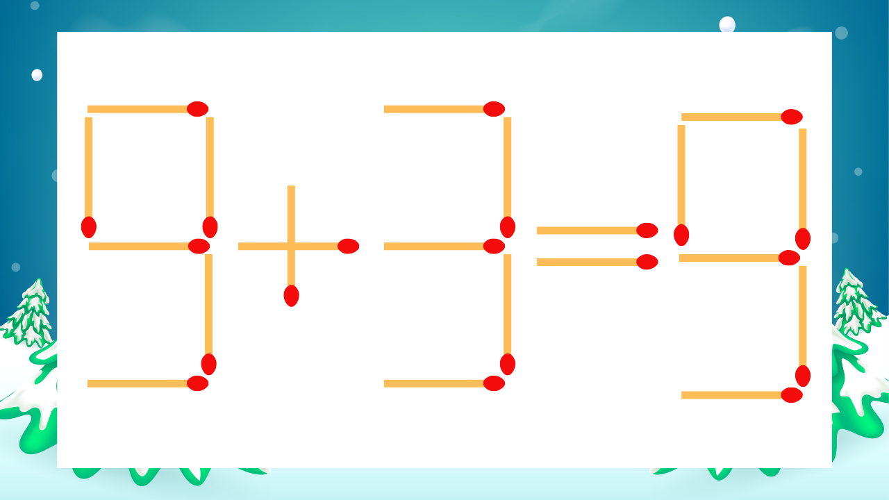 【マッチ棒クイズ】1本だけ動かして正しい式に：9+3=9？の問題イメージ