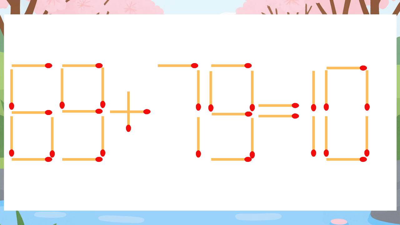 【マッチ棒クイズ】1本だけ動かして正しい式に：69+79=10？