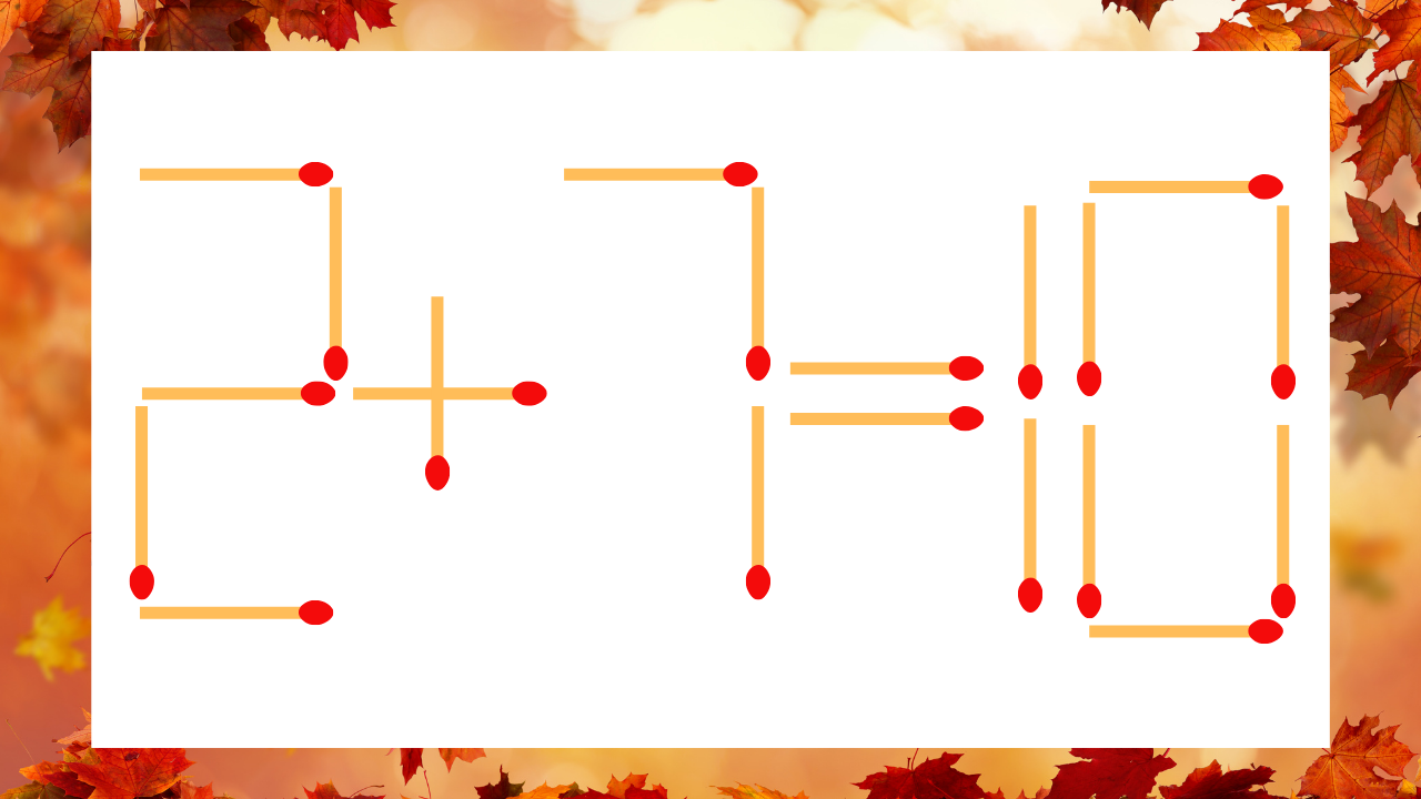 【マッチ棒クイズ】1本だけ動かして正しい式に：2＋7＝10？