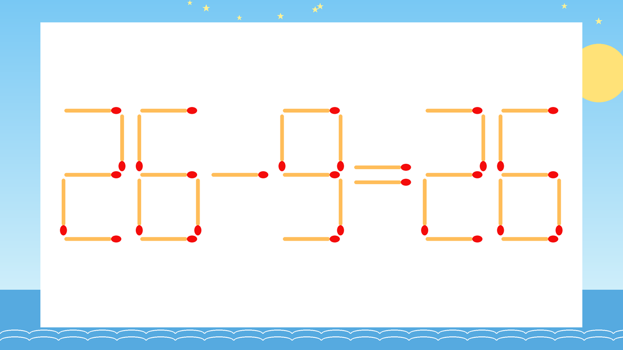 【マッチ棒クイズ】1本だけ動かして正しい式に：26-9=26？