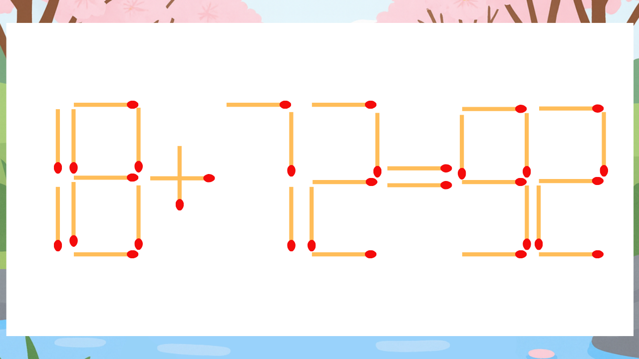 【マッチ棒クイズ】1本だけ動かして正しい式に：18+72=92？