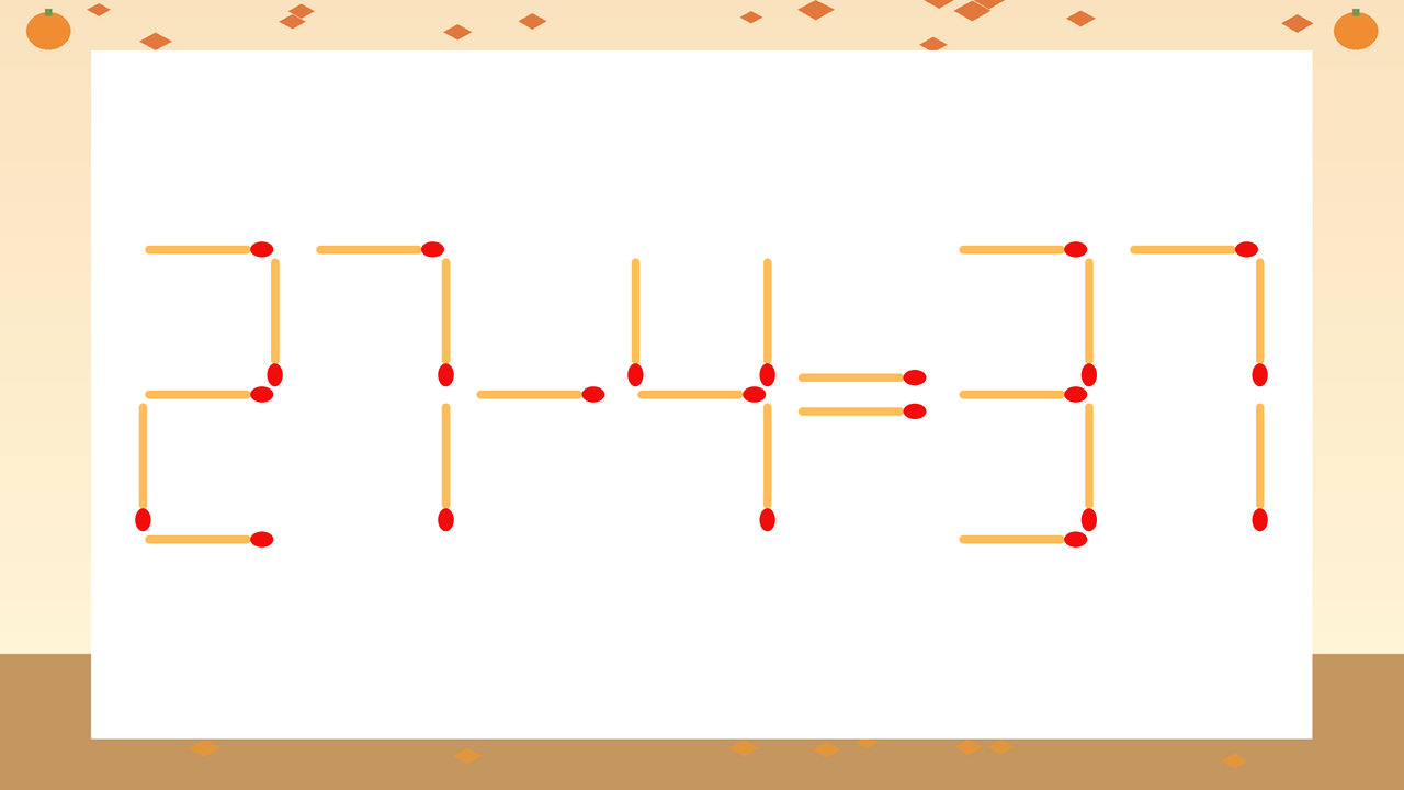 【マッチ棒クイズ】1本だけ動かして正しい式に：27-4=37？の問題イメージ