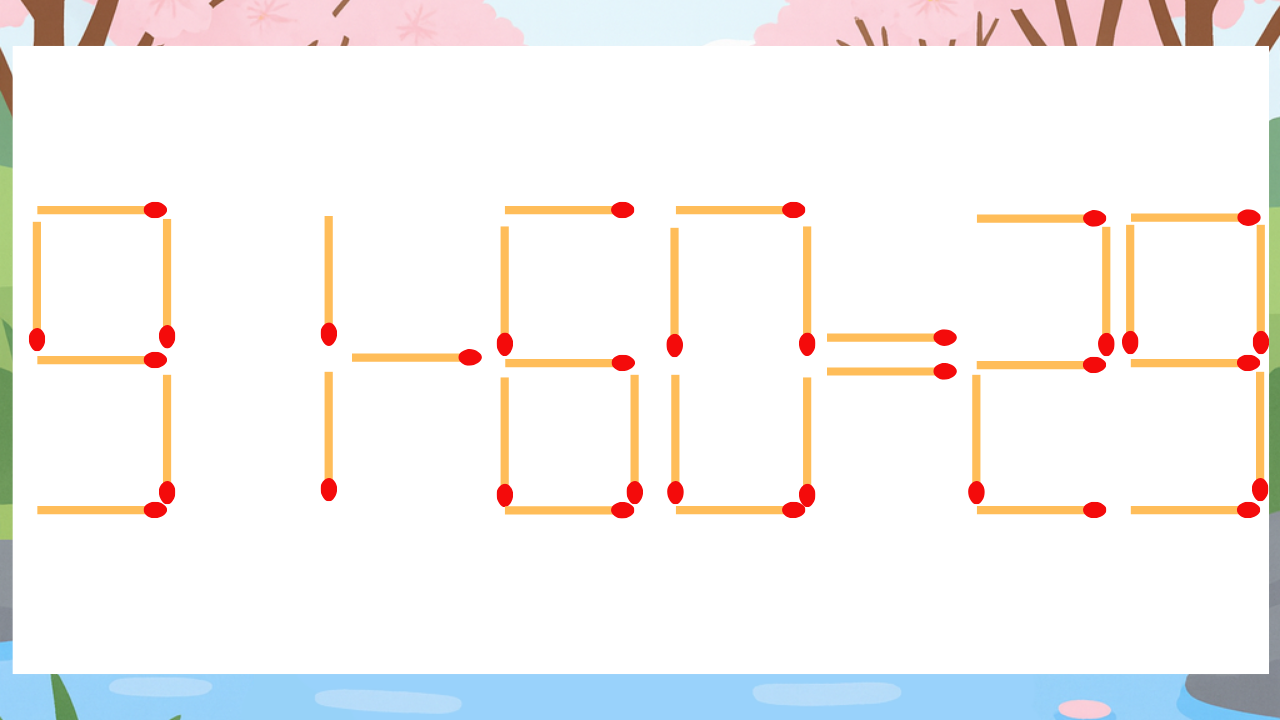 【マッチ棒クイズ】1本だけ動かして正しい式に：91-60=29？