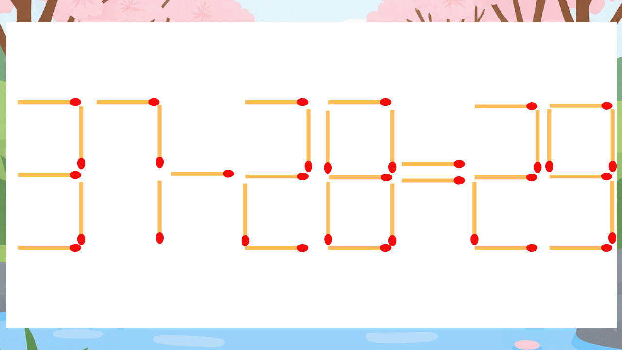 【マッチ棒クイズ】1本だけ動かして正しい式に：37-28=29？