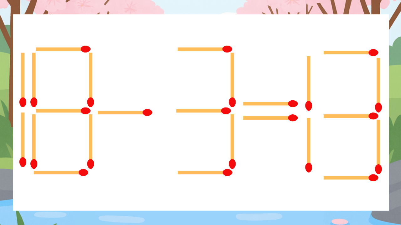 【マッチ棒クイズ】1本だけ動かして正しい式に：18-3=13？の問題イメージ