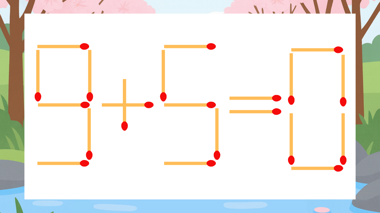 【マッチ棒クイズ】1本だけ動かして正しい式に：9+5=0？