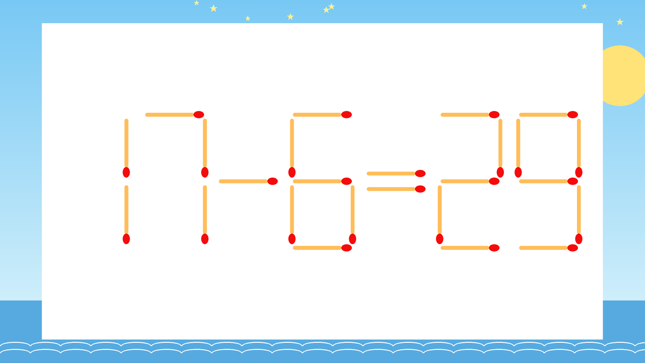 【マッチ棒クイズ】1本だけ動かして正しい式に：17-6=29？