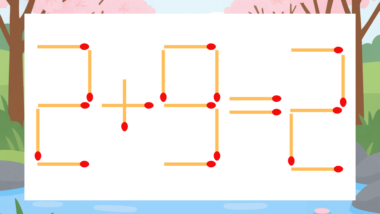 【マッチ棒クイズ】1本だけ動かして正しい式に：2+9=2？