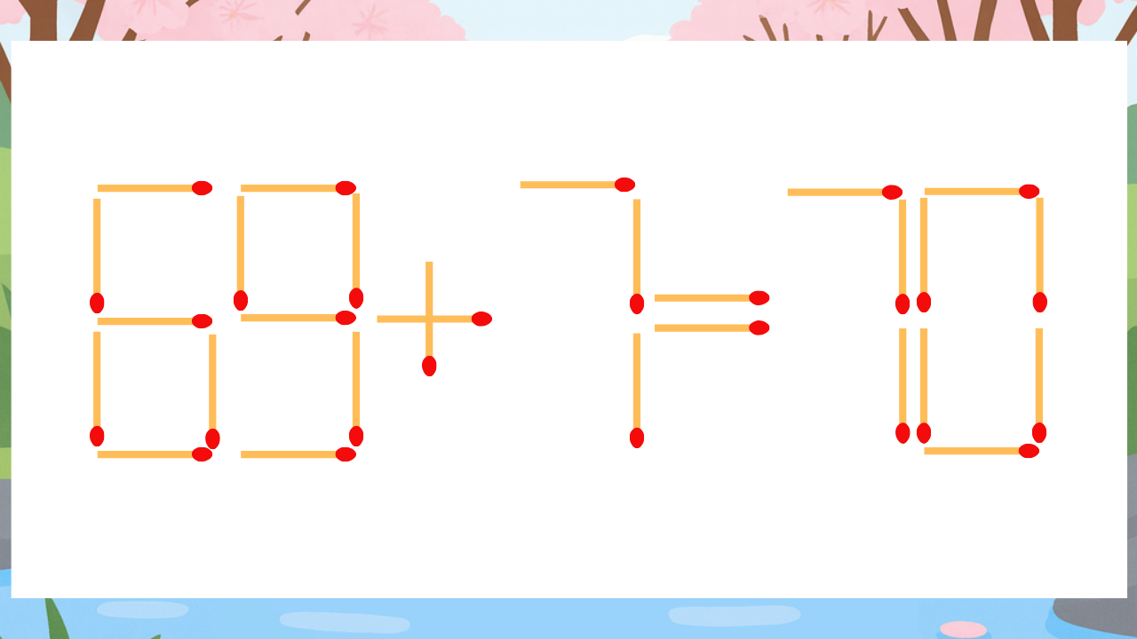 【マッチ棒クイズ】1本だけ動かして正しい式に：69+7=70？