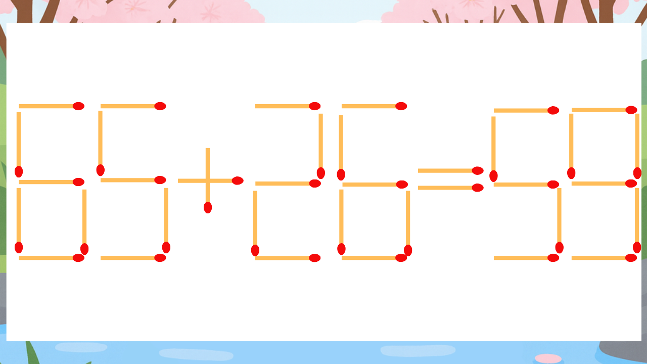 【マッチ棒クイズ】1本だけ動かして正しい式に：65+26=59？