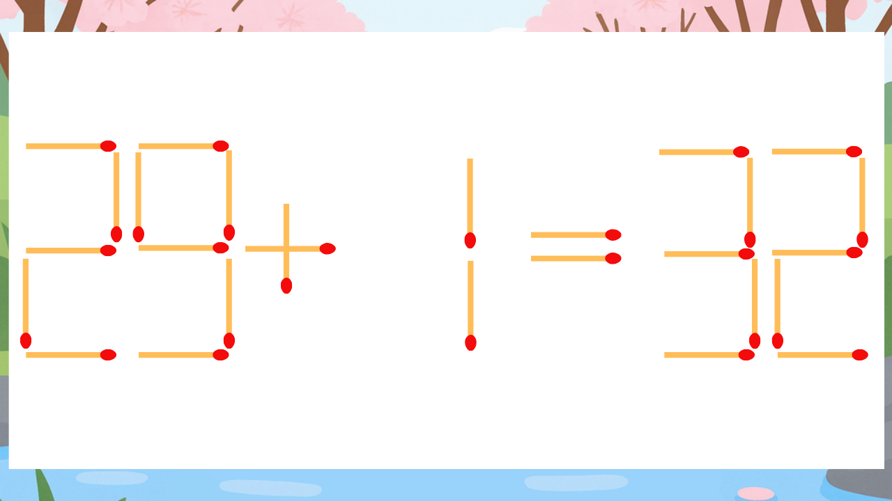 【マッチ棒クイズ】1本だけ動かして正しい式に：29+1=32？