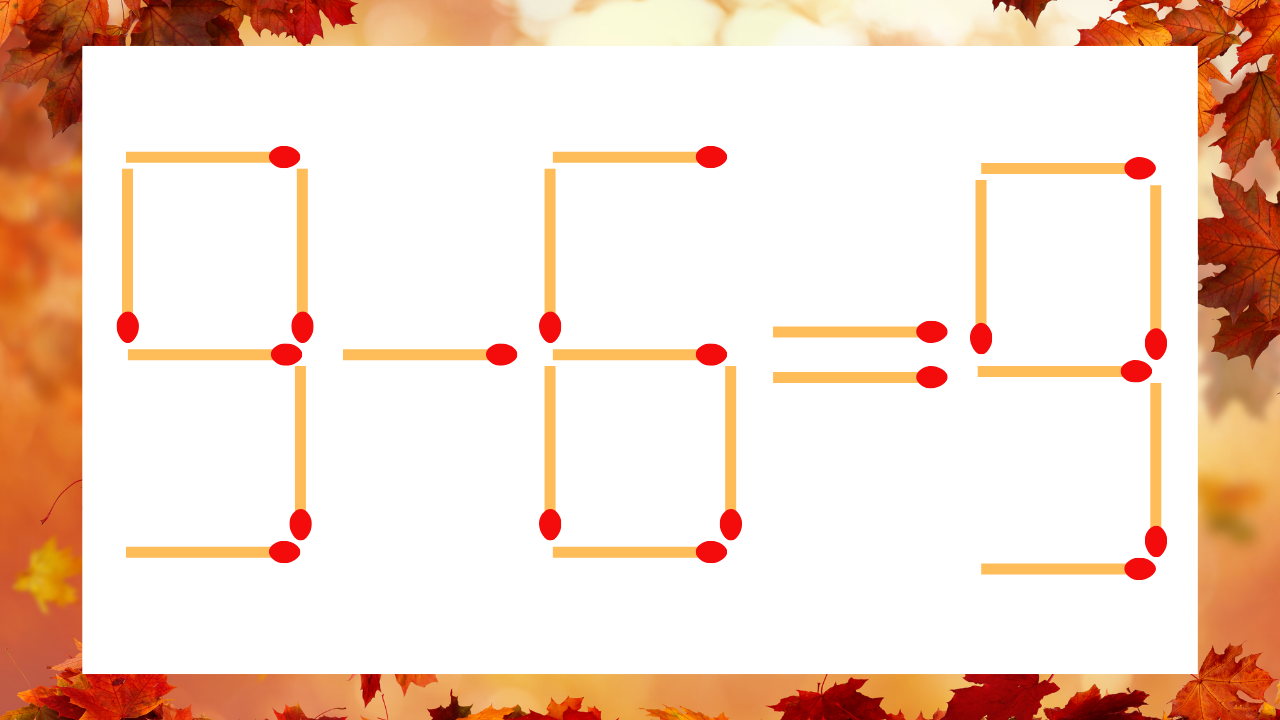 【マッチ棒クイズ】1本だけ動かして正しい式に：9−6＝9？