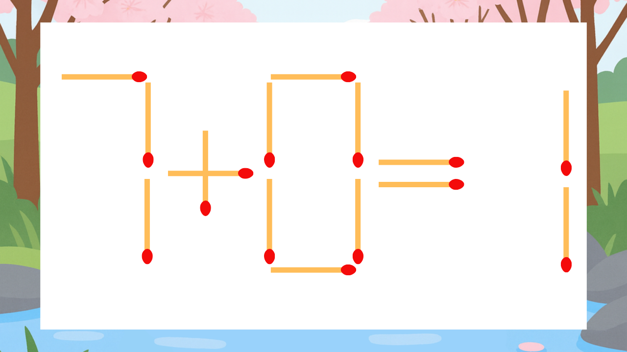 【マッチ棒クイズ】1本だけ動かして正しい式に：7+0=1？の問題イメージ