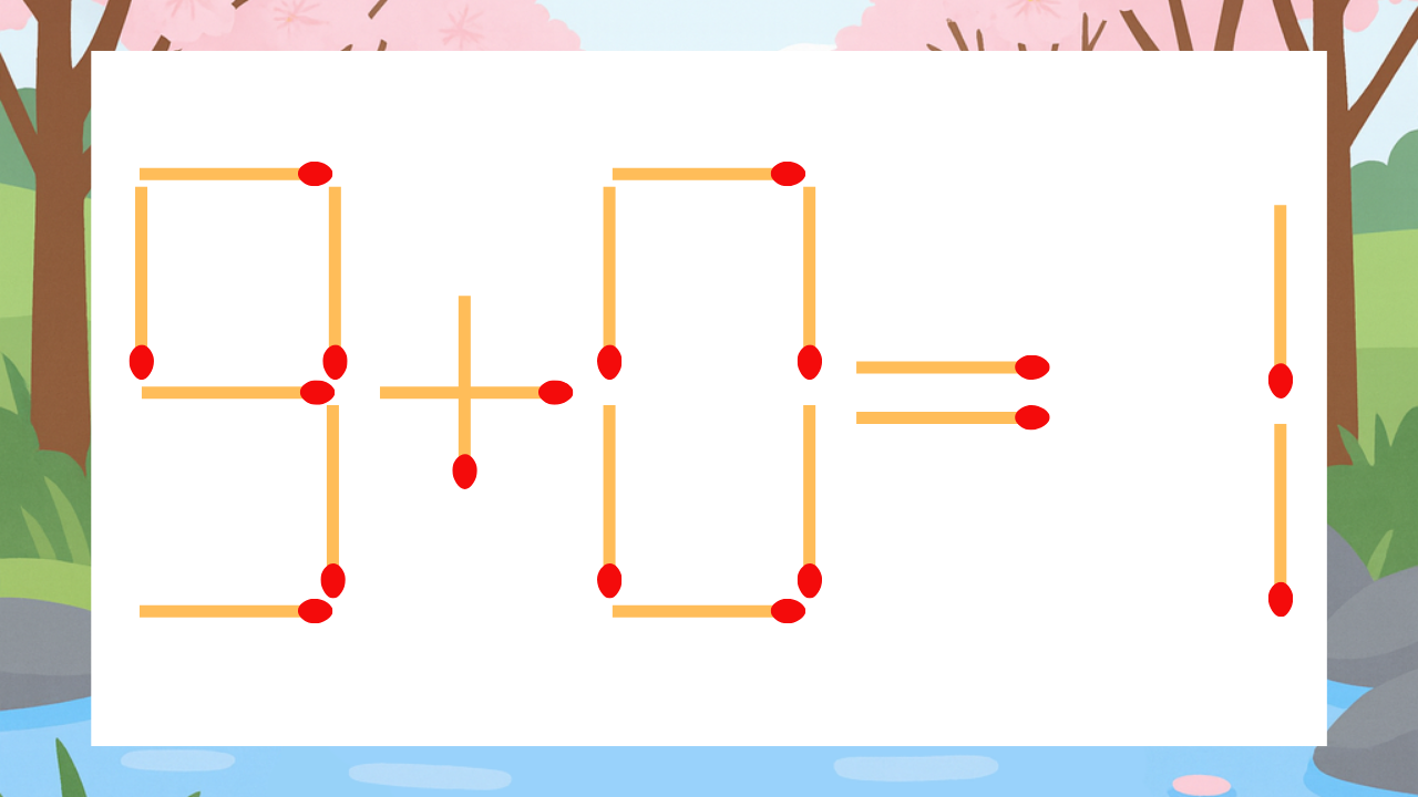 【マッチ棒クイズ】1本だけ動かして正しい式に：9+0=1？