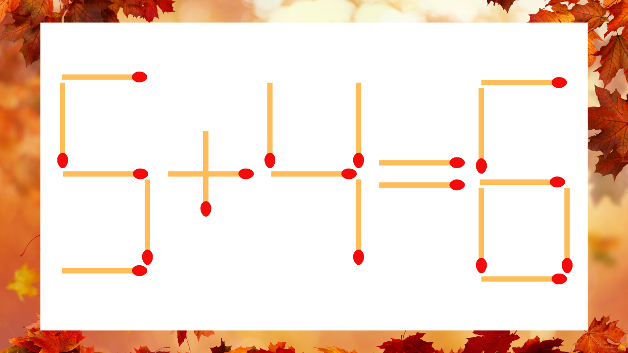 【マッチ棒クイズ】1本だけ動かして正しい式に：5+4=6？