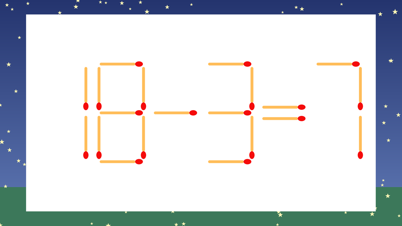 【マッチ棒クイズ】1本だけ動かして正しい式に：18-3=7？の問題イメージ